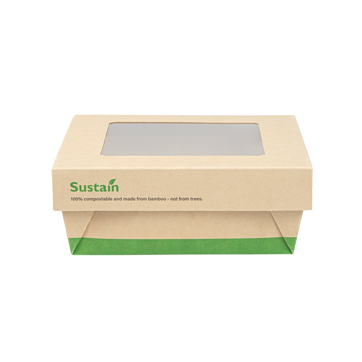Sustain 27 oz Bamboo Paper Medium Take Out Container - with PLA Lining and Window, Compostable - 5 1/4" x 5 1/4" x 2" - 50 count box