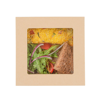 Sustain 34 oz Bamboo Paper Large Take Out Container - with PLA Lining and Window, Compostable - 6" x 6" x 2" - 50 count box