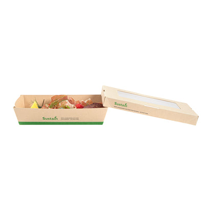 Sustain 28 oz Bamboo Paper Small Take Out Container - with PLA Lining and Window, Compostable - 7 1/2" x 5" x 1 1/2" - 50 count box