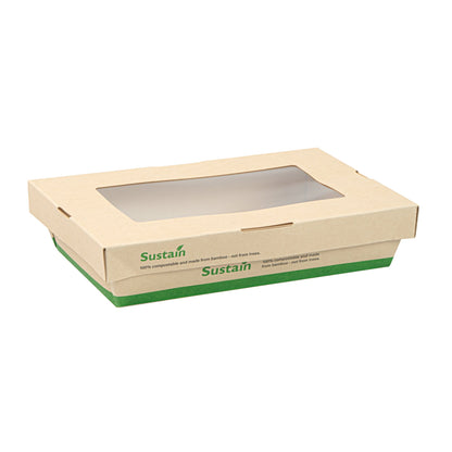 Sustain 28 oz Bamboo Paper Small Take Out Container - with PLA Lining and Window, Compostable - 7 1/2" x 5" x 1 1/2" - 50 count box