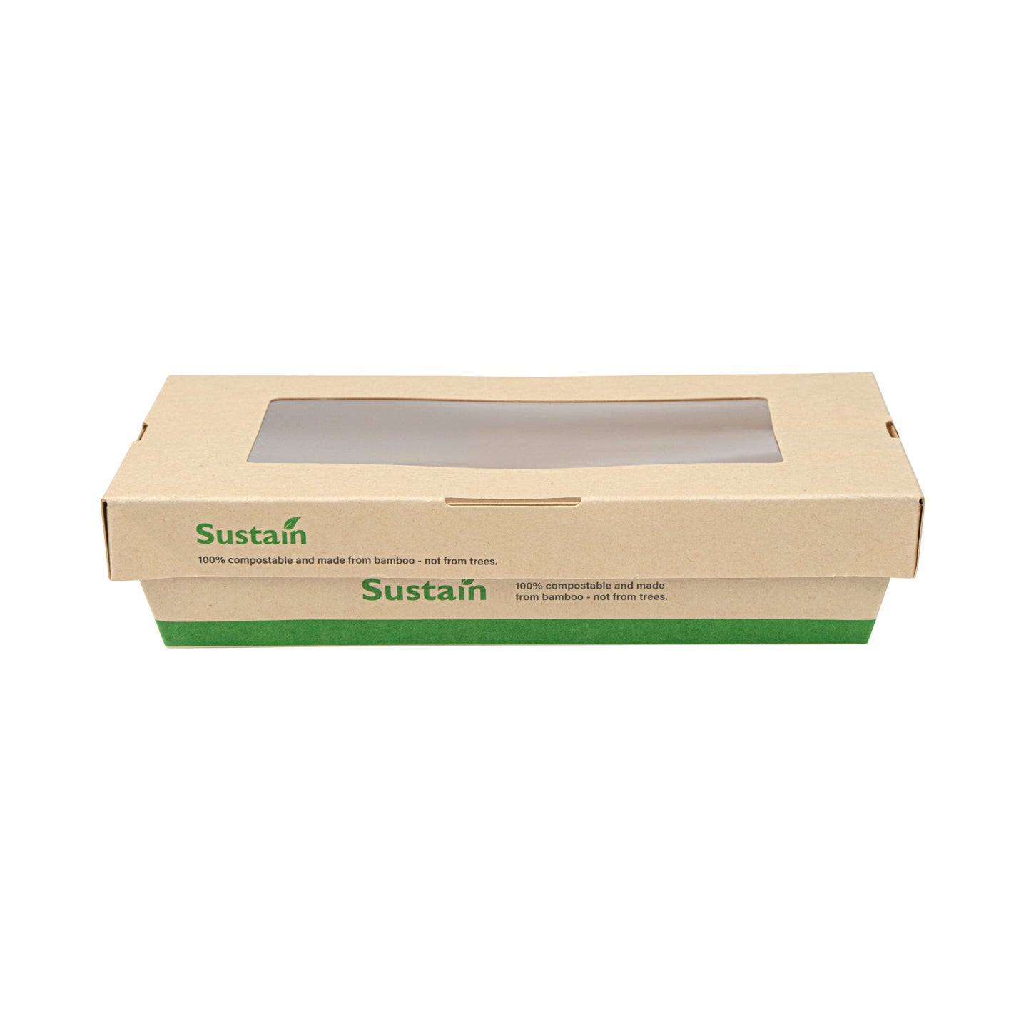 Sustain 28 oz Bamboo Paper Small Take Out Container - with PLA Lining and Window, Compostable - 7 1/2" x 5" x 1 1/2" - 50 count box