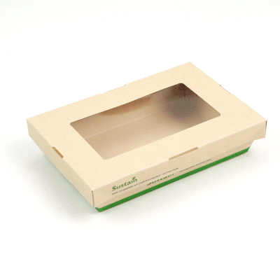 Sustain 28 oz Bamboo Paper Small Take Out Container - with PLA Lining and Window, Compostable - 7 1/2" x 5" x 1 1/2" - 200 count box