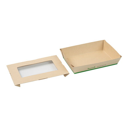 Sustain 28 oz Bamboo Paper Small Take Out Container - with PLA Lining and Window, Compostable - 7 1/2" x 5" x 1 1/2" - 200 count box