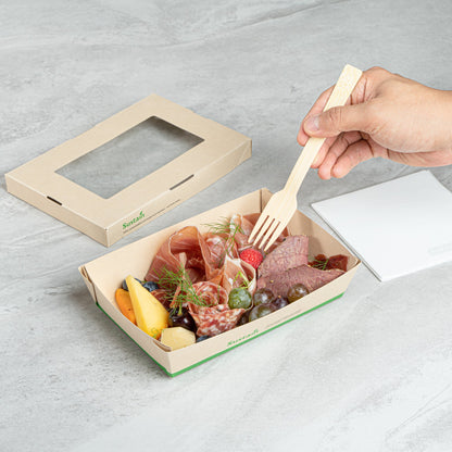 Sustain 28 oz Bamboo Paper Small Take Out Container - with PLA Lining and Window, Compostable - 7 1/2" x 5" x 1 1/2" - 200 count box