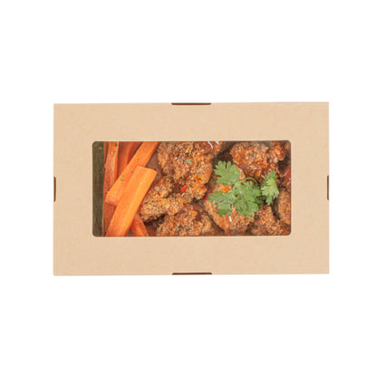 Sustain 34 oz Bamboo Paper Large Take Out Container - with PLA Lining and Window, Compostable - 8 1/2" x 5 1/4" x 1 1/2" - 50 count box