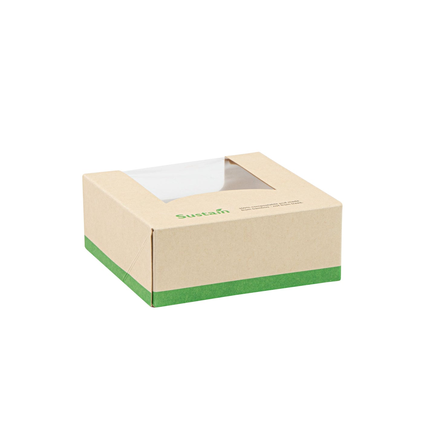 Sustain 11 oz Bamboo Paper Small Take Out Container - with PLA Lining and Window, Compostable - 4" x 4" x 1 1/2" - 50 count box