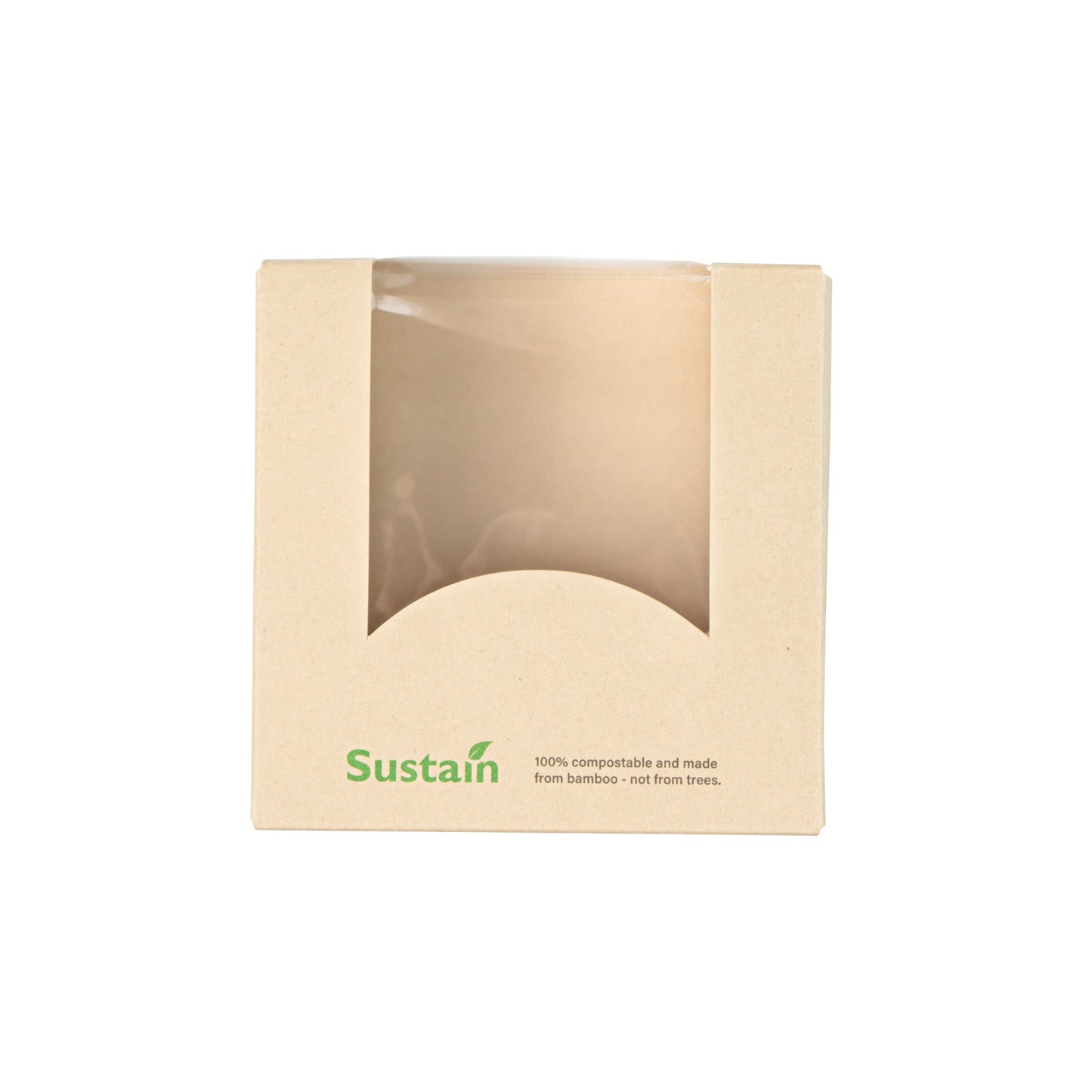 Sustain 11 oz Bamboo Paper Small Take Out Container - with PLA Lining and Window, Compostable - 4" x 4" x 1 1/2" - 50 count box