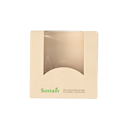 Sustain 11 oz Bamboo Paper Small Take Out Container - with PLA Lining and Window, Compostable - 4" x 4" x 1 1/2" - 50 count box