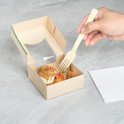Sustain 11 oz Bamboo Paper Small Take Out Container - with PLA Lining and Window, Compostable - 4" x 4" x 1 1/2" - 50 count box