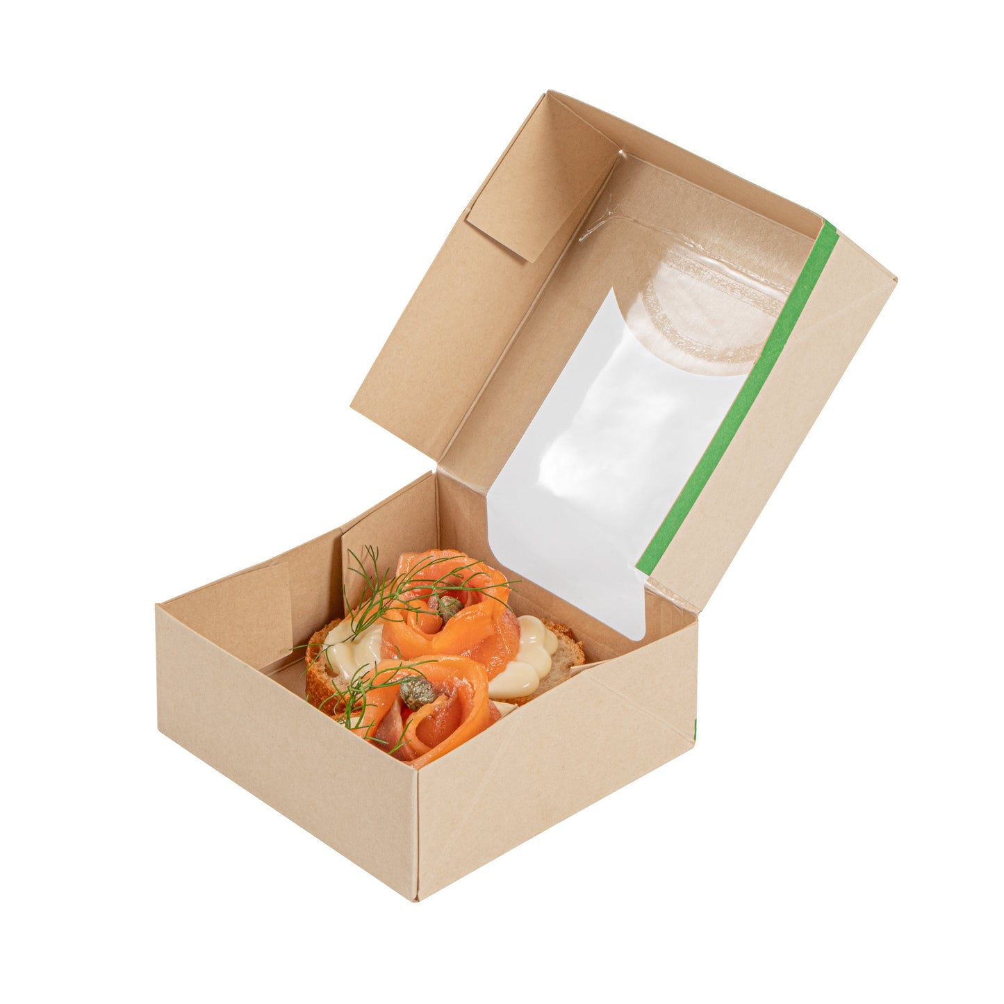 Sustain 11 oz Bamboo Paper Small Take Out Container - with PLA Lining and Window, Compostable - 4" x 4" x 1 1/2" - 200 count box