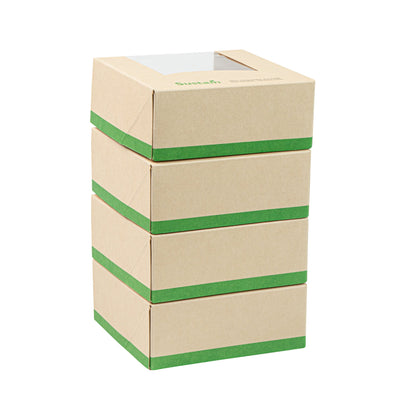 Sustain 11 oz Bamboo Paper Small Take Out Container - with PLA Lining and Window, Compostable - 4" x 4" x 1 1/2" - 200 count box