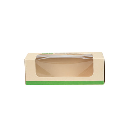 Sustain 13 oz Bamboo Paper Small Take Out Container - with PLA Lining and Window, Compostable - 6" x 2 1/2" x 2" - 50 count box