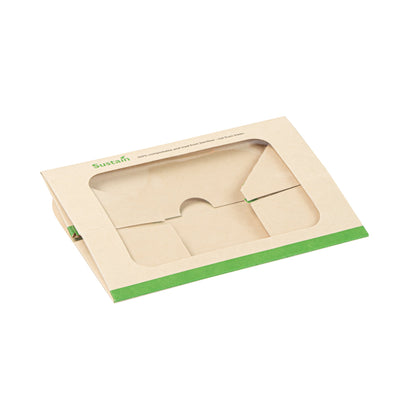 Sustain 13 oz Bamboo Paper Small Take Out Container - with PLA Lining and Window, Compostable - 6" x 2 1/2" x 2" - 50 count box