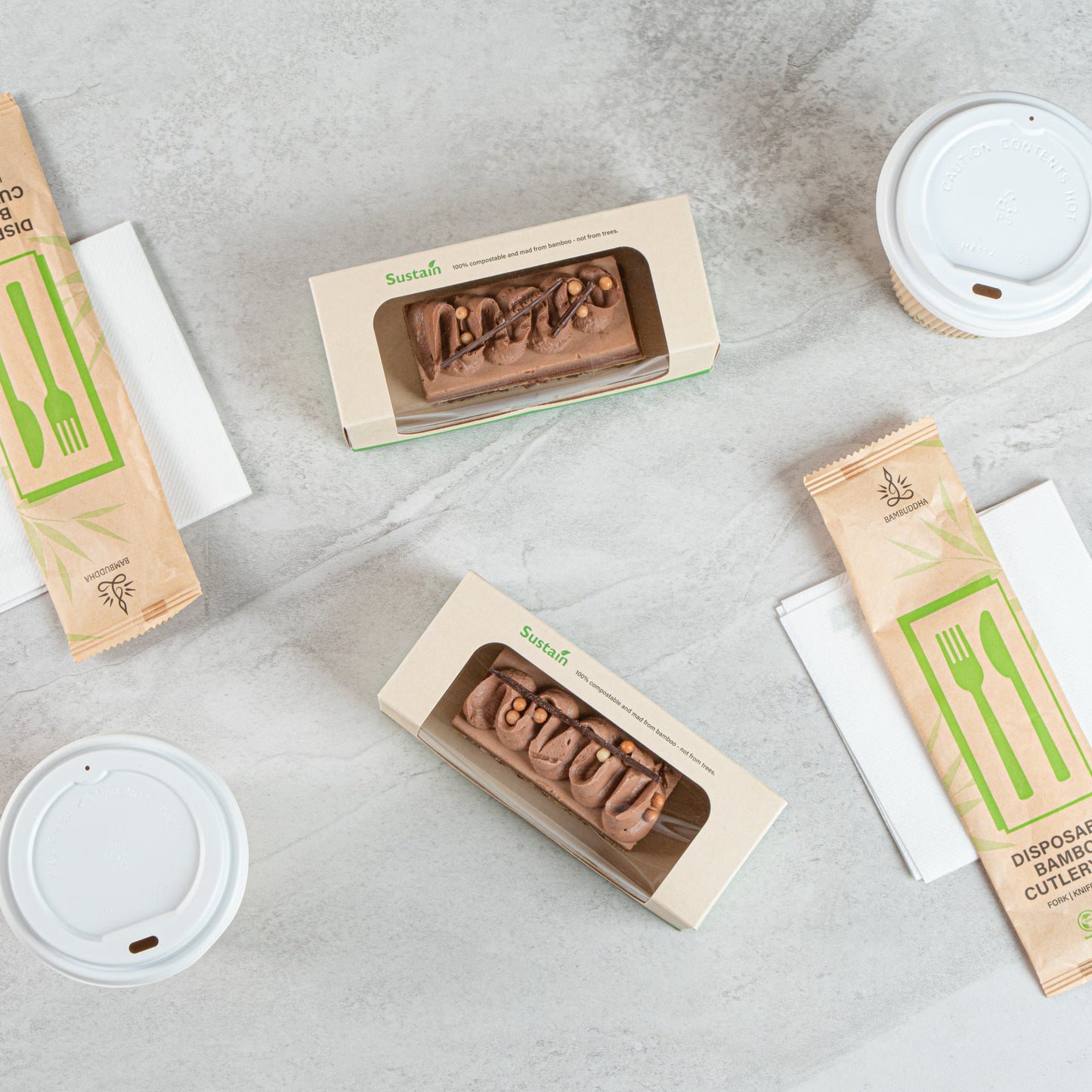 Sustain 13 oz Bamboo Paper Small Take Out Container - with PLA Lining and Window, Compostable - 6" x 2 1/2" x 2" - 50 count box