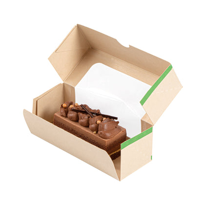 Sustain 13 oz Bamboo Paper Small Take Out Container - with PLA Lining and Window, Compostable - 6" x 2 1/2" x 2" - 200 count box