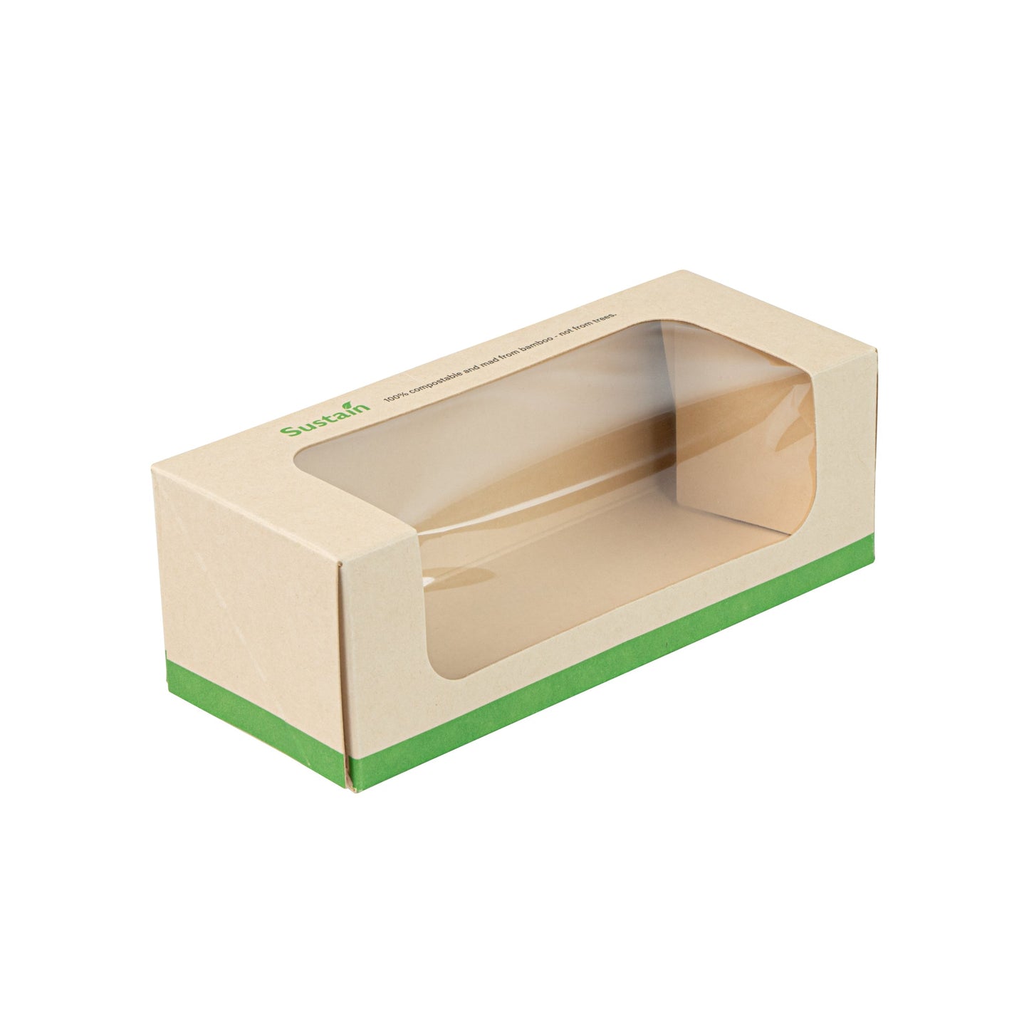 Sustain 13 oz Bamboo Paper Small Take Out Container - with PLA Lining and Window, Compostable - 6" x 2 1/2" x 2" - 200 count box