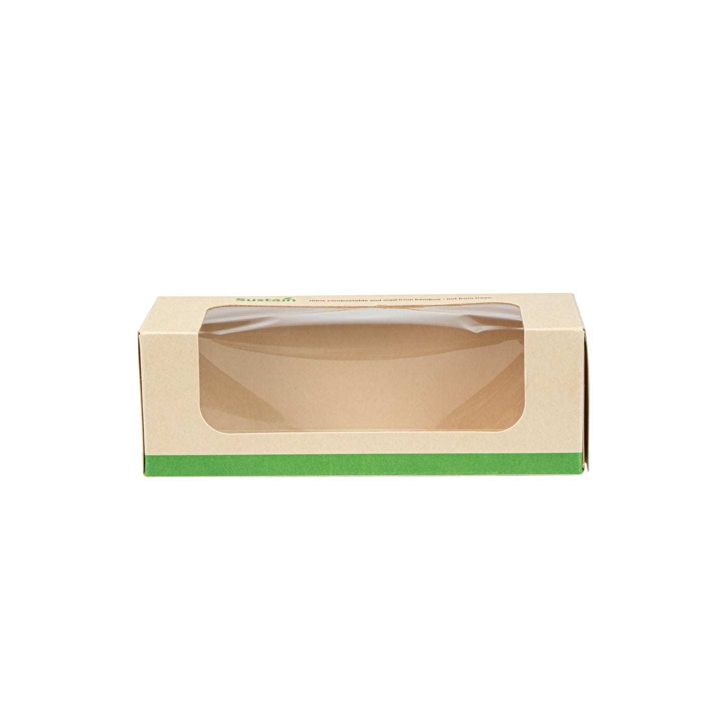 Sustain 13 oz Bamboo Paper Small Take Out Container - with PLA Lining and Window, Compostable - 6" x 2 1/2" x 2" - 200 count box