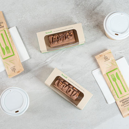 Sustain 13 oz Bamboo Paper Small Take Out Container - with PLA Lining and Window, Compostable - 6" x 2 1/2" x 2" - 200 count box