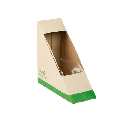 Sustain Bamboo Paper Small Sandwich Box - with PLA Lining and Window, Compostable - 4 3/4" x 4 3/4" x 2" - 200 count box