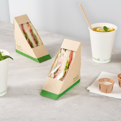 Sustain Bamboo Paper Small Sandwich Box - with PLA Lining and Window, Compostable - 4 3/4" x 4 3/4" x 2" - 200 count box