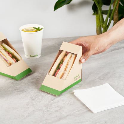 Sustain Bamboo Paper Medium Sandwich Box - with PLA Lining and Window, Compostable - 4 3/4" x 4 3/4" x 2 3/4" - 25 count box