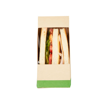 Sustain Bamboo Paper Medium Sandwich Box - with PLA Lining and Window, Compostable - 4 3/4" x 4 3/4" x 2 3/4" - 200 count box