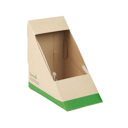 Sustain Bamboo Paper Medium Sandwich Box - with PLA Lining and Window, Compostable - 4 3/4" x 4 3/4" x 2 3/4" - 200 count box