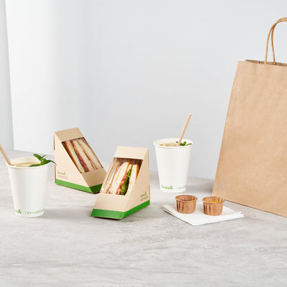 Sustain Bamboo Paper Medium Sandwich Box - with PLA Lining and Window, Compostable - 4 3/4" x 4 3/4" x 2 3/4" - 200 count box
