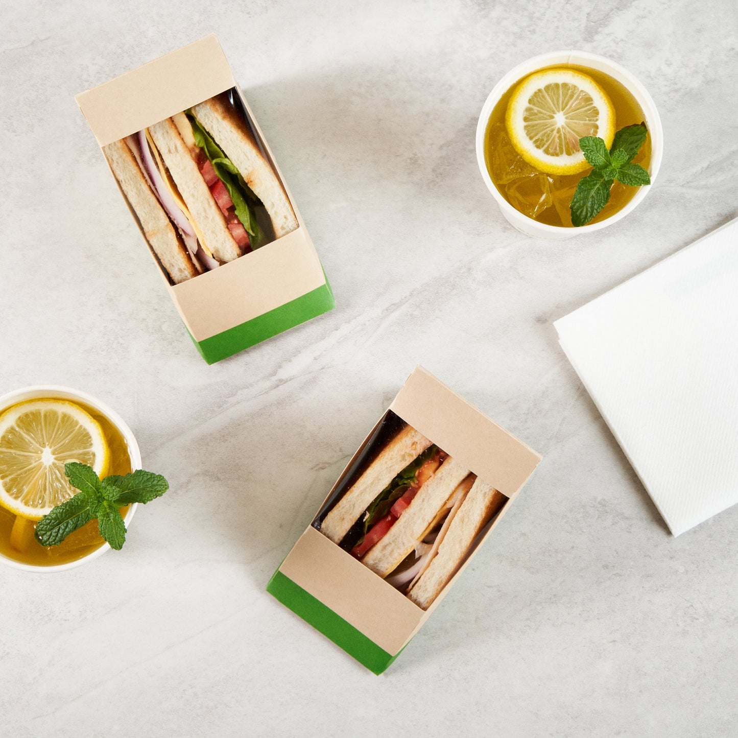Sustain Bamboo Paper Medium Sandwich Box - with PLA Lining and Window, Compostable - 4 3/4" x 4 3/4" x 2 3/4" - 200 count box