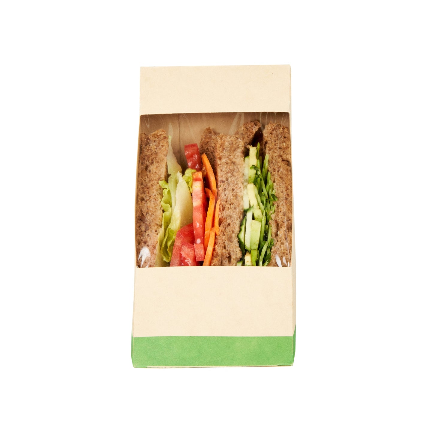 Sustain Bamboo Paper Large Sandwich Box - with PLA Lining and Window, Compostable - 4 3/4" x 4 3/4" x 3 1/4" - 25 count box