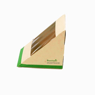 Sustain Bamboo Paper Large Sandwich Box - with PLA Lining and Window, Compostable - 4 3/4" x 4 3/4" x 3 1/4" - 25 count box