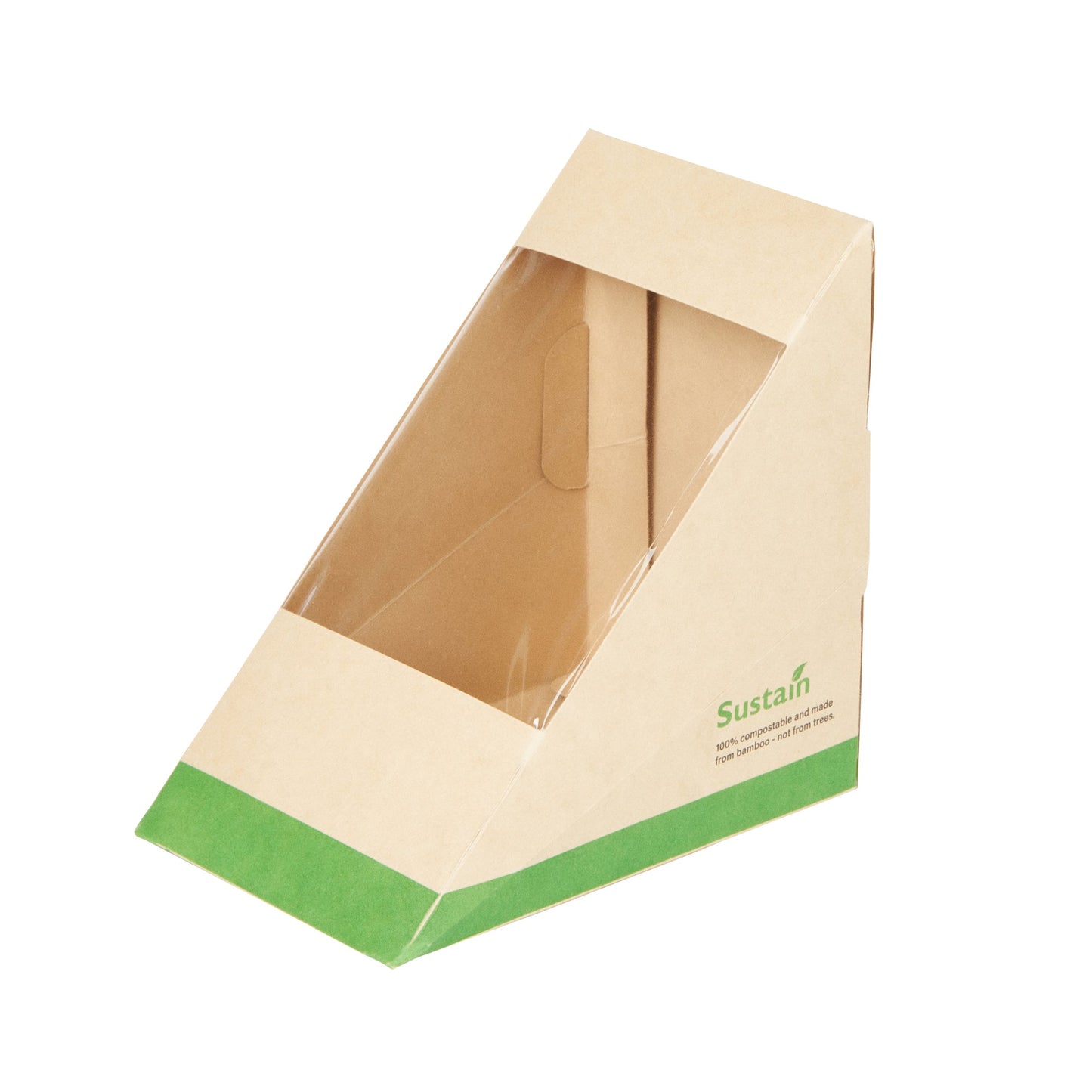 Sustain Bamboo Paper Large Sandwich Box - with PLA Lining and Window, Compostable - 4 3/4" x 4 3/4" x 3 1/4" - 25 count box