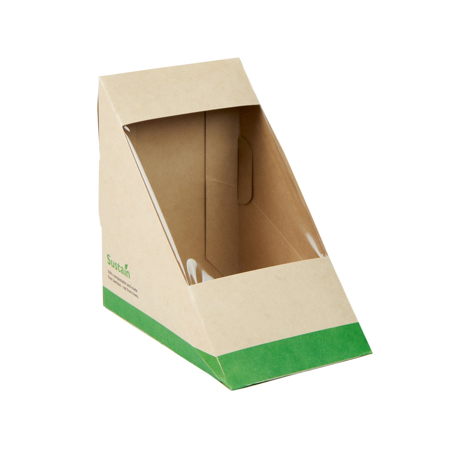 Sustain Bamboo Paper Large Sandwich Box - with PLA Lining and Window, Compostable - 4 3/4" x 4 3/4" x 3 1/4" - 200 count box