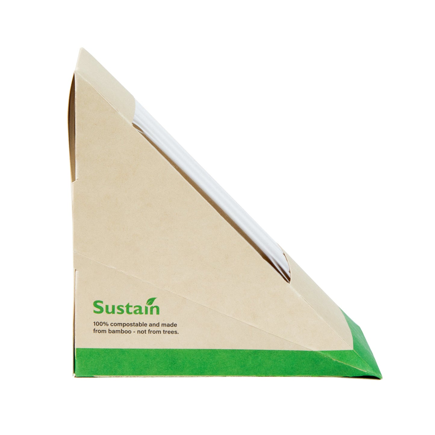 Sustain Bamboo Paper Large Sandwich Box - with PLA Lining and Window, Compostable - 4 3/4" x 4 3/4" x 3 1/4" - 200 count box