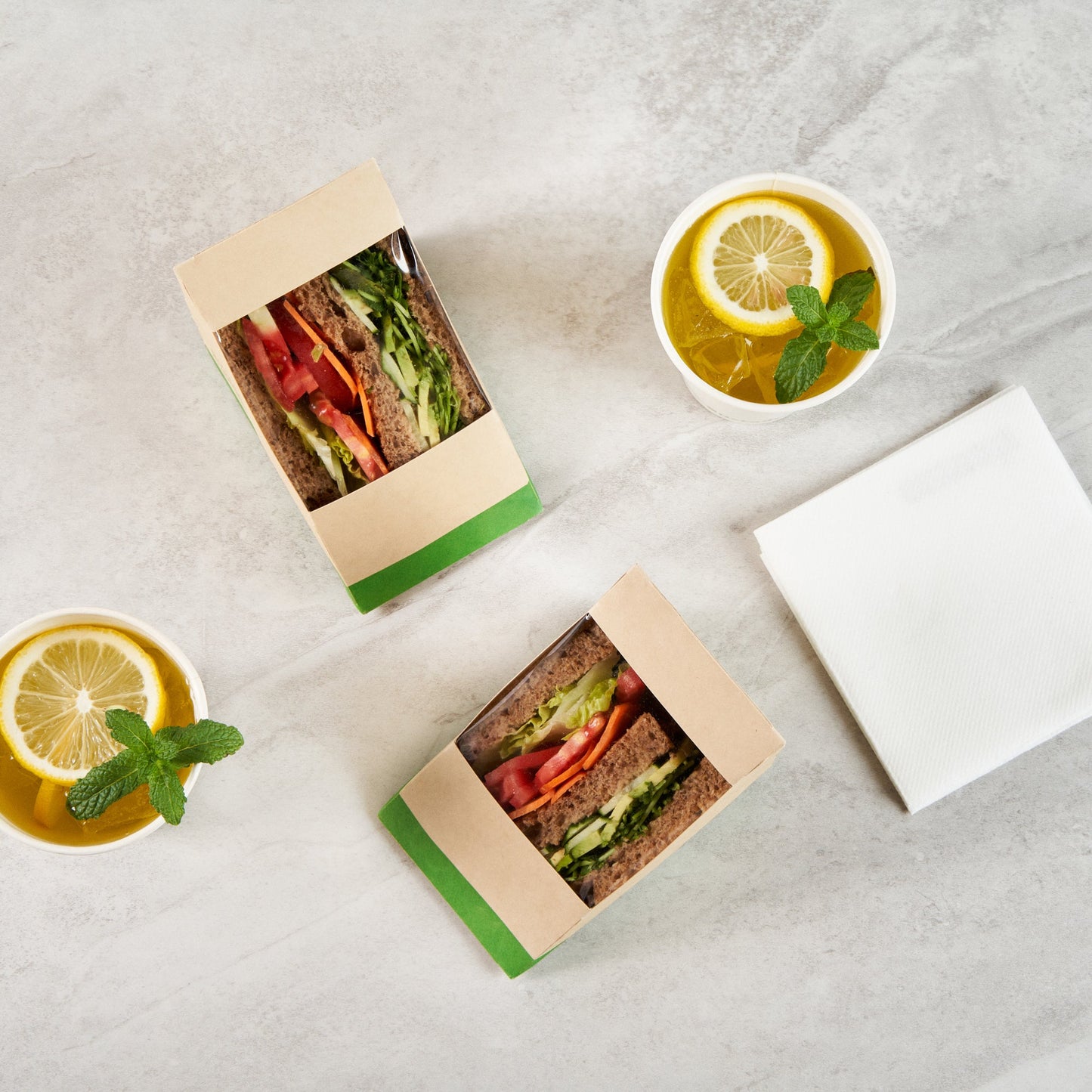 Sustain Bamboo Paper Large Sandwich Box - with PLA Lining and Window, Compostable - 4 3/4" x 4 3/4" x 3 1/4" - 200 count box
