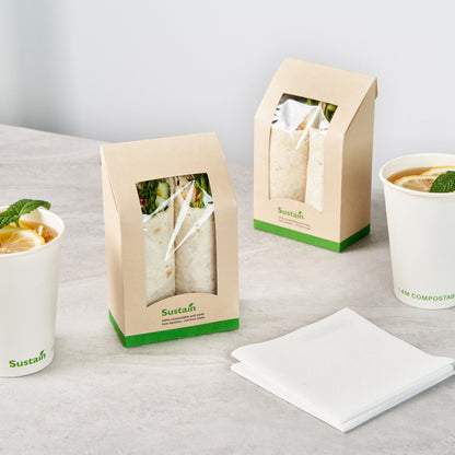 Sustain Bamboo Paper Sandwich / Wrap Take Out Container - with PLA Lining and Window, Compostable - 6" x 3 3/4" x 2" - 50 count box