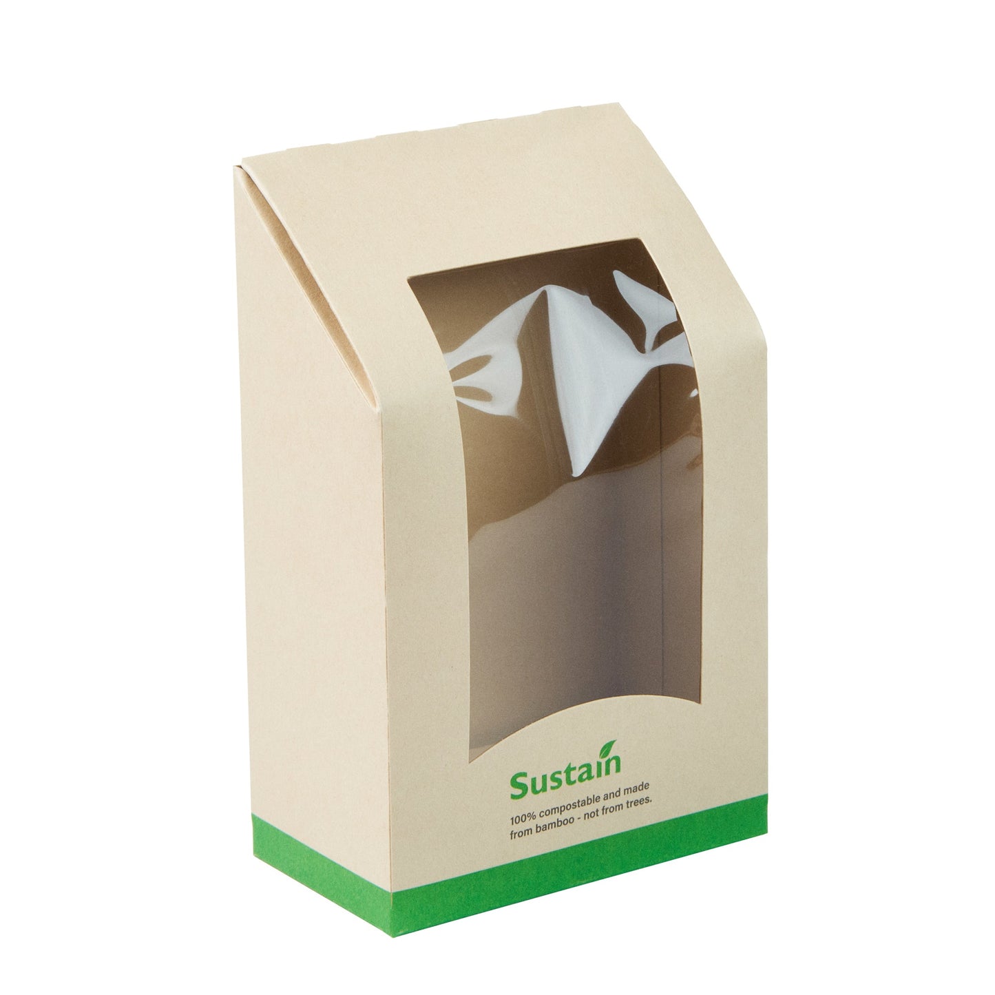 Sustain Bamboo Paper Sandwich / Wrap Take Out Container - with PLA Lining and Window, Compostable - 6" x 3 3/4" x 2" - 50 count box