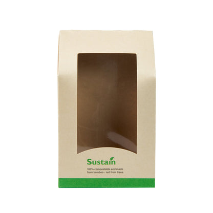 Sustain Bamboo Paper Sandwich / Wrap Take Out Container - with PLA Lining and Window, Compostable - 6" x 3 3/4" x 2" - 50 count box