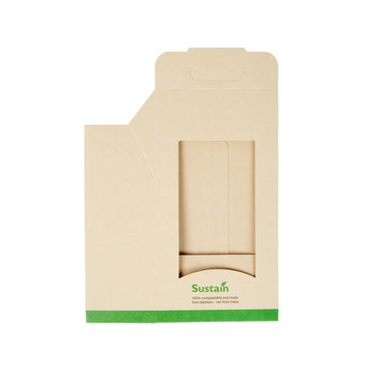 Sustain Bamboo Paper Sandwich / Wrap Take Out Container - with PLA Lining and Window, Compostable - 6" x 3 3/4" x 2" - 50 count box
