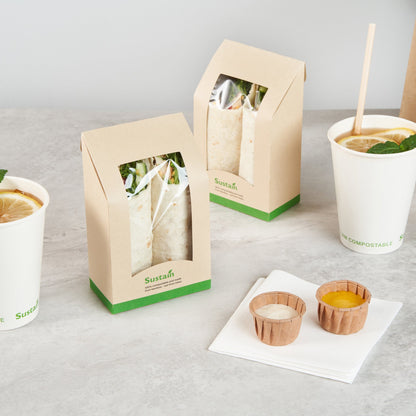 Sustain Bamboo Paper Sandwich / Wrap Take Out Container - with PLA Lining and Window, Compostable - 6" x 3 3/4" x 2" - 50 count box