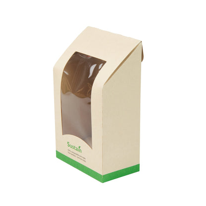Sustain Bamboo Paper Sandwich / Wrap Take Out Container - with PLA Lining and Window, Compostable - 6" x 3 3/4" x 2" - 200 count box