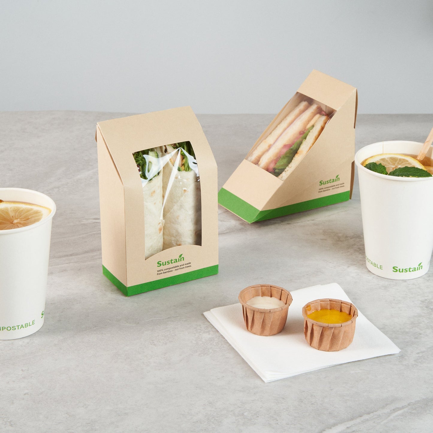 Sustain Bamboo Paper Sandwich / Wrap Take Out Container - with PLA Lining and Window, Compostable - 6" x 3 3/4" x 2" - 200 count box