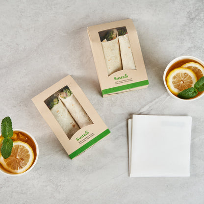 Sustain Bamboo Paper Sandwich / Wrap Take Out Container - with PLA Lining and Window, Compostable - 6" x 3 3/4" x 2" - 200 count box