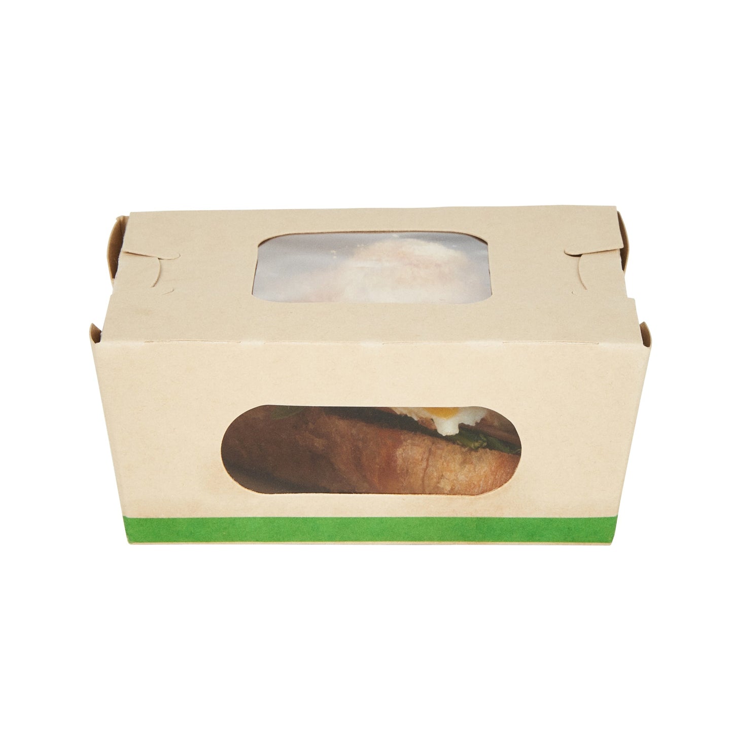 Sustain 12 oz Bamboo Paper Mini Bio Take Out Container - with PLA Lining and Windows, Compostable - 4 1/4" x 3 3/4" x 1 3/4" - 200 count box