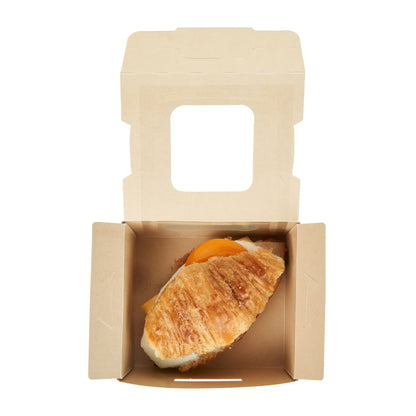 Sustain 12 oz Bamboo Paper Mini Bio Take Out Container - with PLA Lining and Windows, Compostable - 4 1/4" x 3 3/4" x 1 3/4" - 200 count box