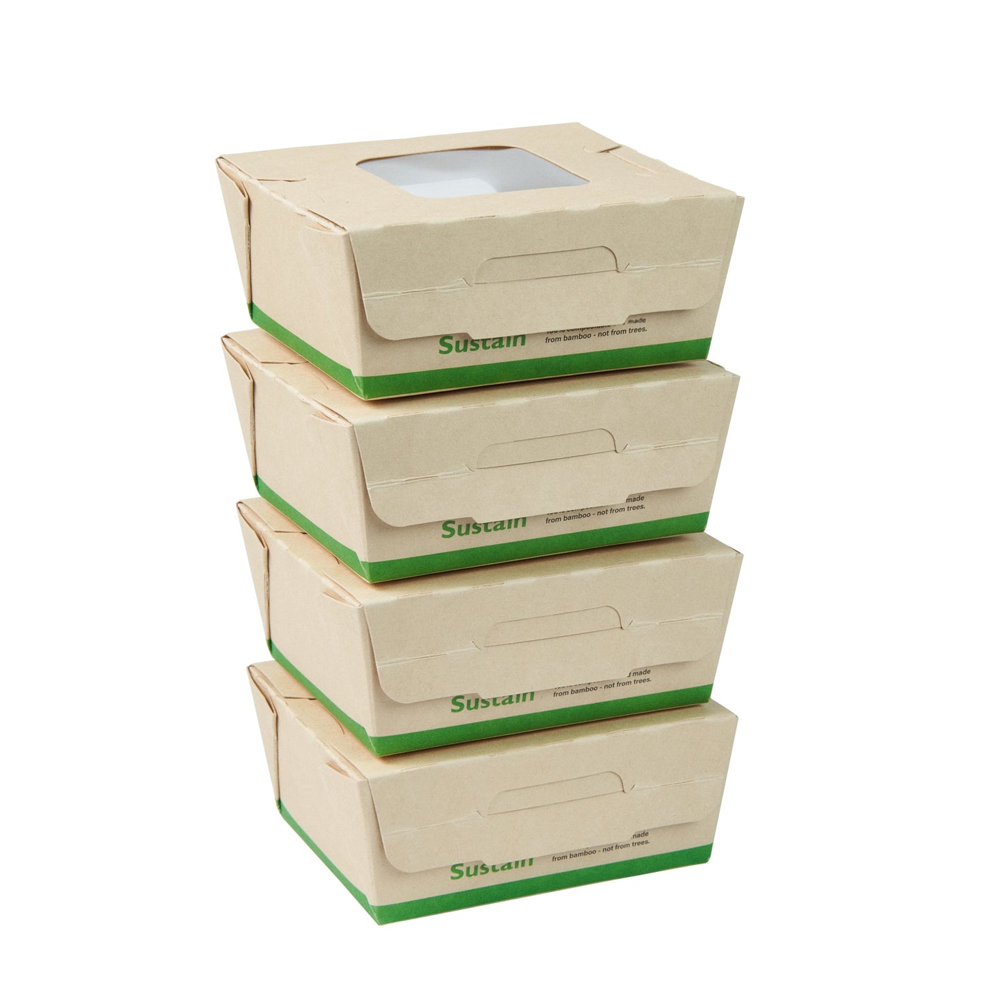 Sustain 12 oz Bamboo Paper Mini Bio Take Out Container - with PLA Lining and Windows, Compostable - 4 1/4" x 3 3/4" x 1 3/4" - 200 count box