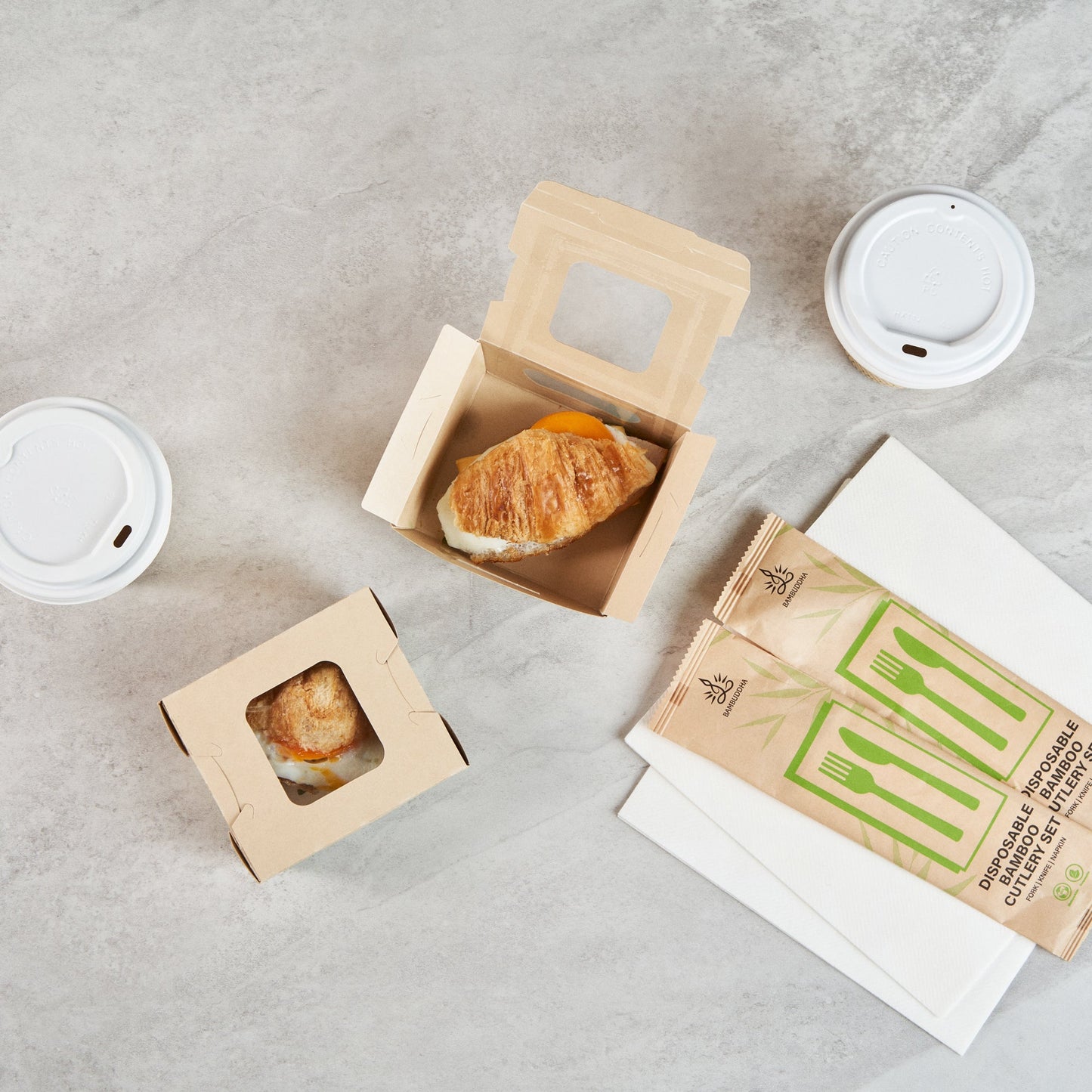 Sustain 12 oz Bamboo Paper Mini Bio Take Out Container - with PLA Lining and Windows, Compostable - 4 1/4" x 3 3/4" x 1 3/4" - 200 count box