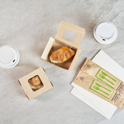 Sustain 12 oz Bamboo Paper Mini Bio Take Out Container - with PLA Lining and Windows, Compostable - 4 1/4" x 3 3/4" x 1 3/4" - 200 count box
