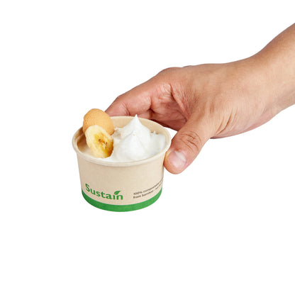 Sustain 3 oz Round Bamboo Paper To Go Cup - with PLA Lining, Compostable - 3" x 3" x 1 3/4" - 200 count box