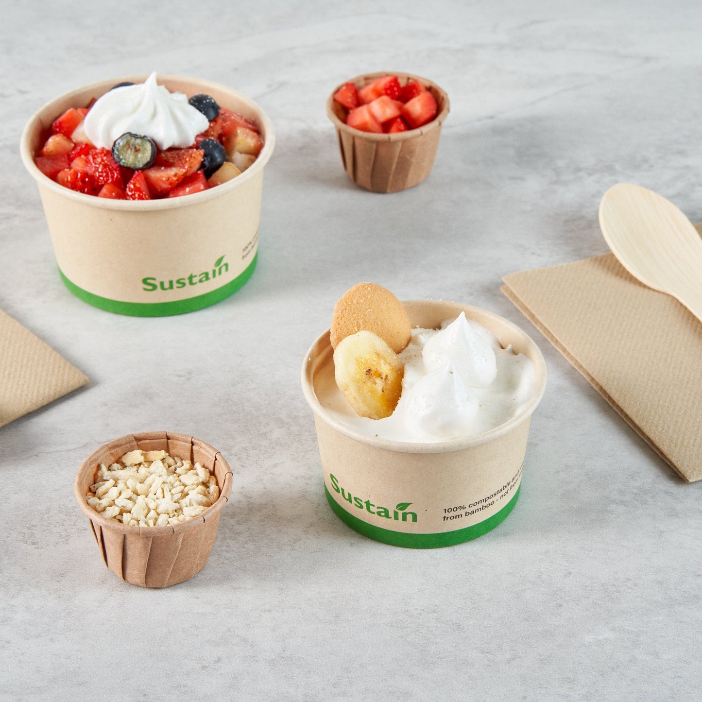 Sustain 3 oz Round Bamboo Paper To Go Cup - with PLA Lining, Compostable - 3" x 3" x 1 3/4" - 200 count box